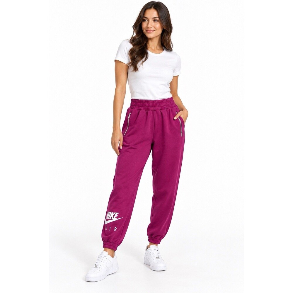 Nike Air Women’s Berry Pink Fleece Sweatpants Joggers Zip Pockets Size XL NWT